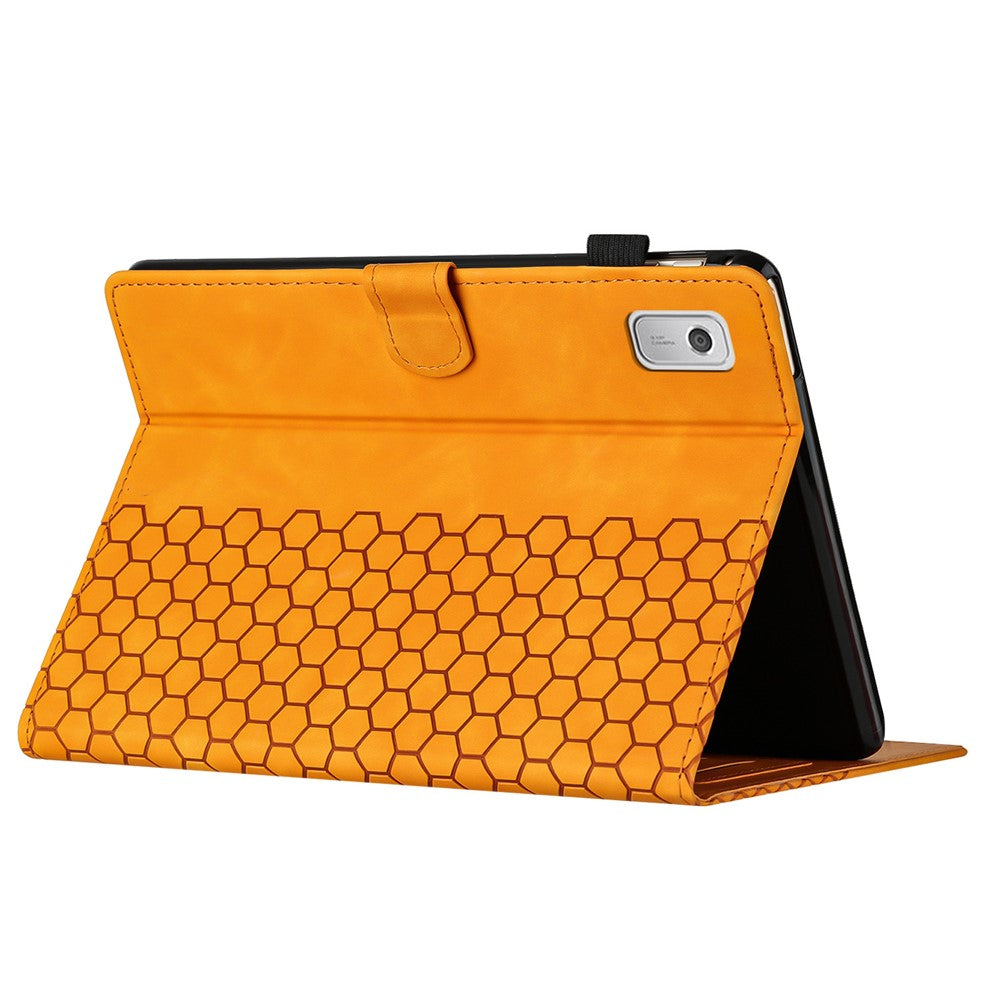 For Lenovo Tab P11 Gen 2 Case Honeycomb Printed Leather Tablet Cover with Card Slot - Yellow