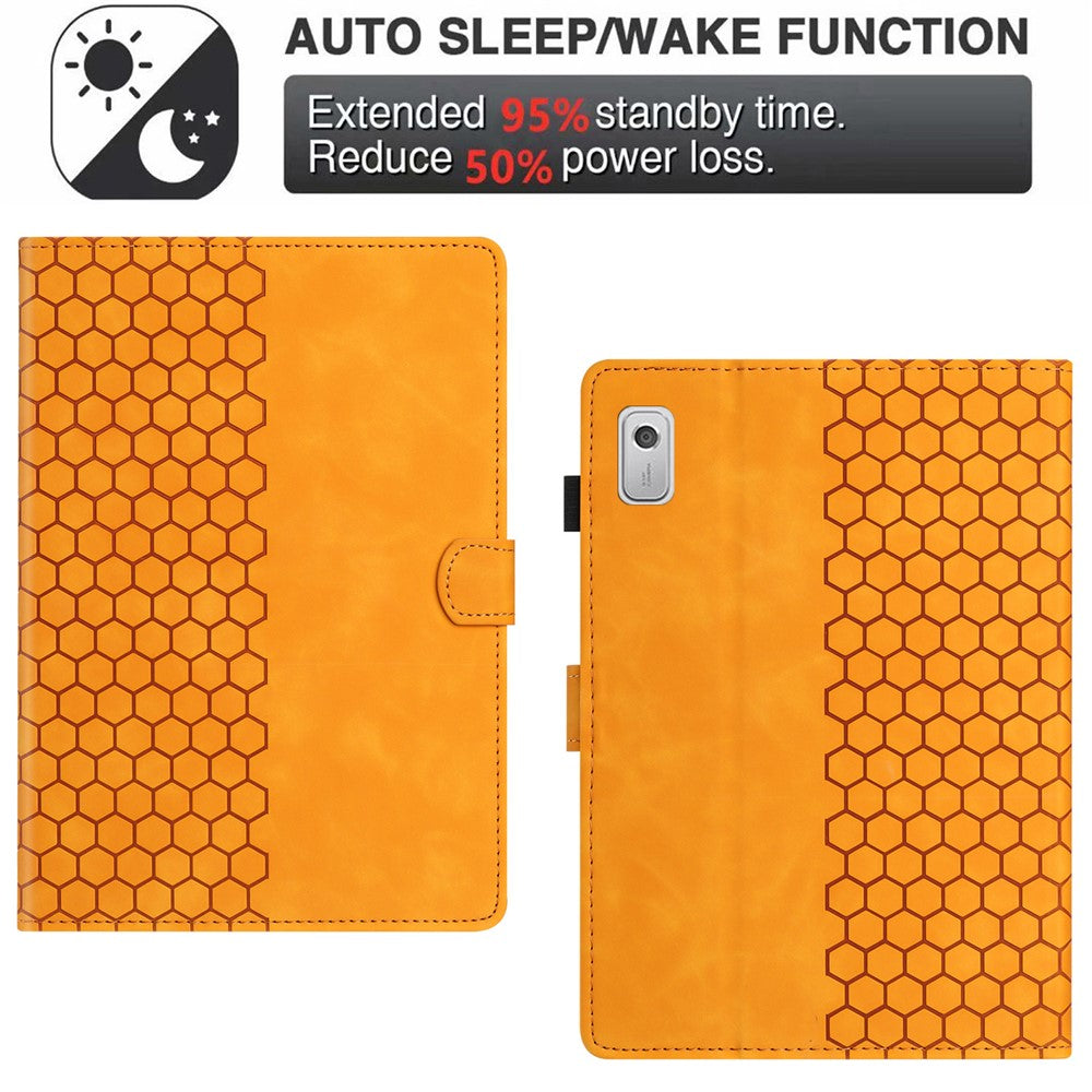 For Lenovo Tab P11 Gen 2 Case Honeycomb Printed Leather Tablet Cover with Card Slot - Yellow