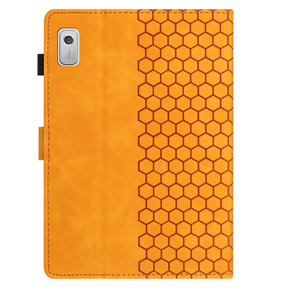 For Lenovo Tab P11 Gen 2 Case Honeycomb Printed Leather Tablet Cover with Card Slot - Yellow