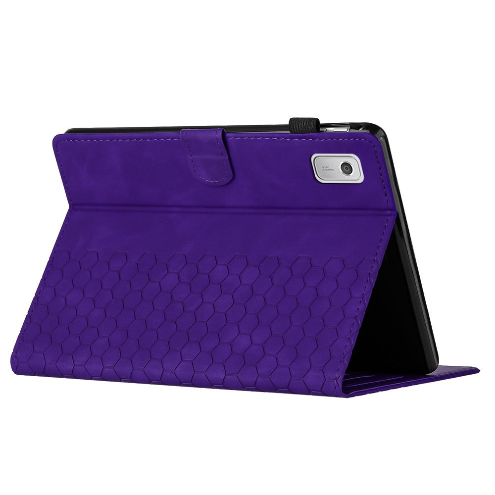 For Lenovo Tab P11 Gen 2 Case Honeycomb Printed Leather Tablet Cover with Card Slot - Purple