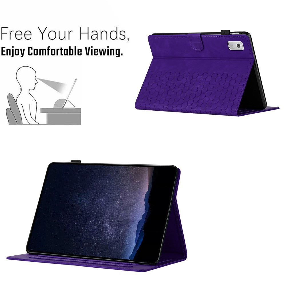For Lenovo Tab P11 Gen 2 Case Honeycomb Printed Leather Tablet Cover with Card Slot - Purple