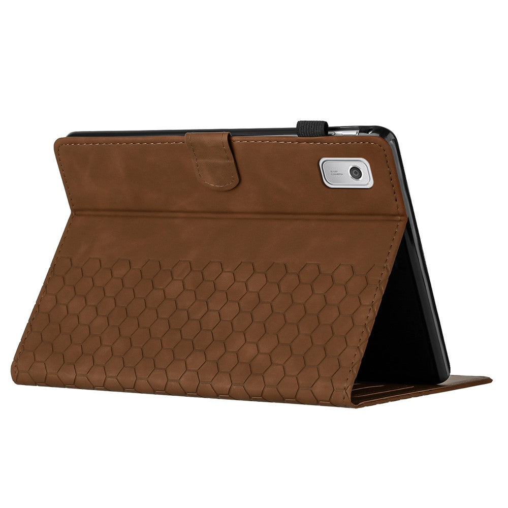 For Lenovo Tab P11 Gen 2 Case Honeycomb Printed Leather Tablet Cover with Card Slot - Brown