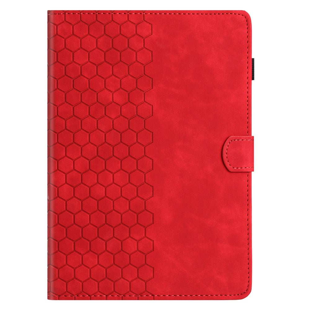 For Lenovo Tab P11 Gen 2 Case Honeycomb Printed Leather Tablet Cover with Card Slot - Red