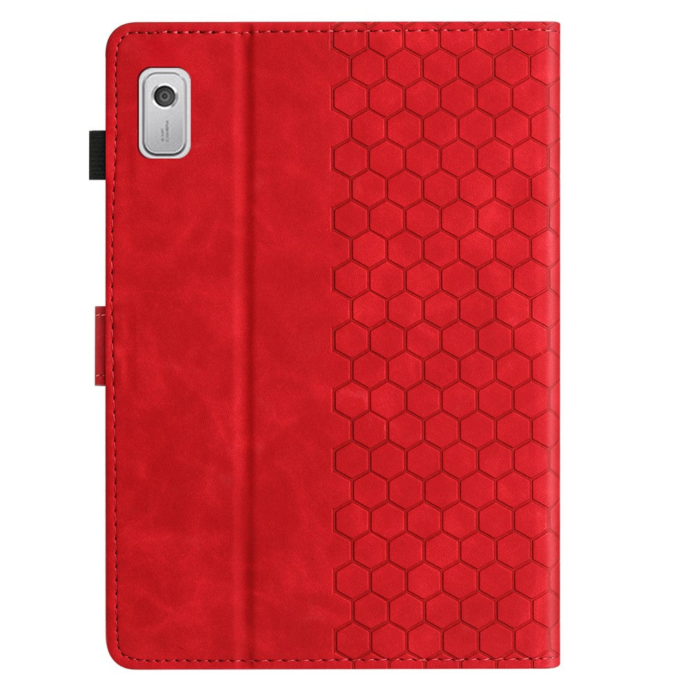 For Lenovo Tab P11 Gen 2 Case Honeycomb Printed Leather Tablet Cover with Card Slot - Red