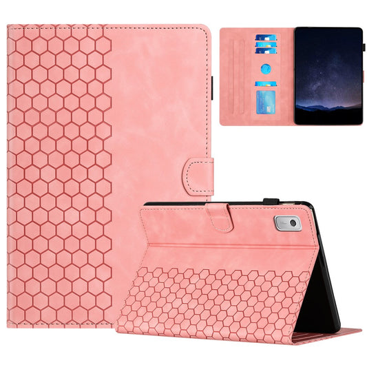 For Lenovo Tab P11 Gen 2 Case Honeycomb Printed Leather Tablet Cover with Card Slot - Pink