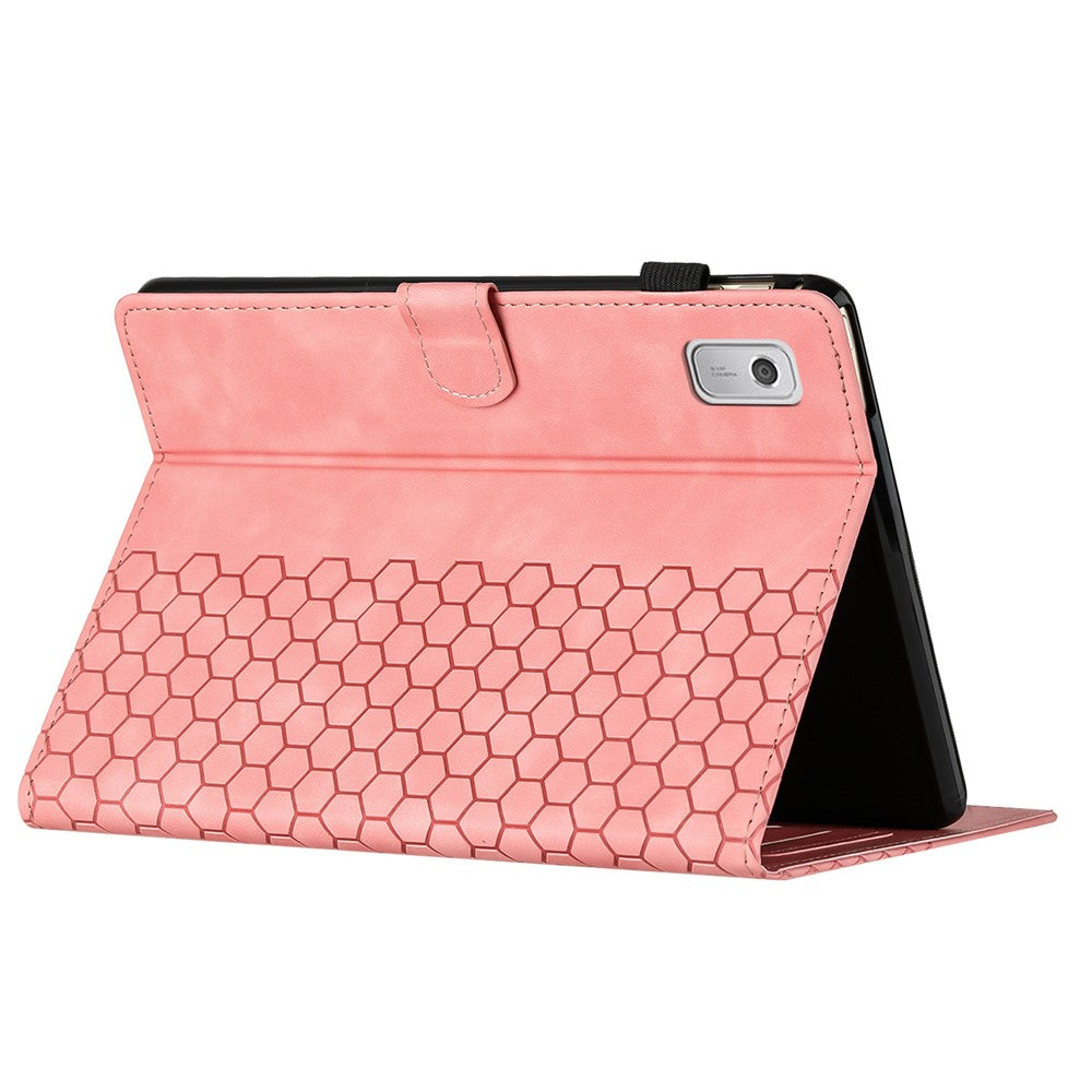 For Lenovo Tab P11 Gen 2 Case Honeycomb Printed Leather Tablet Cover with Card Slot - Pink