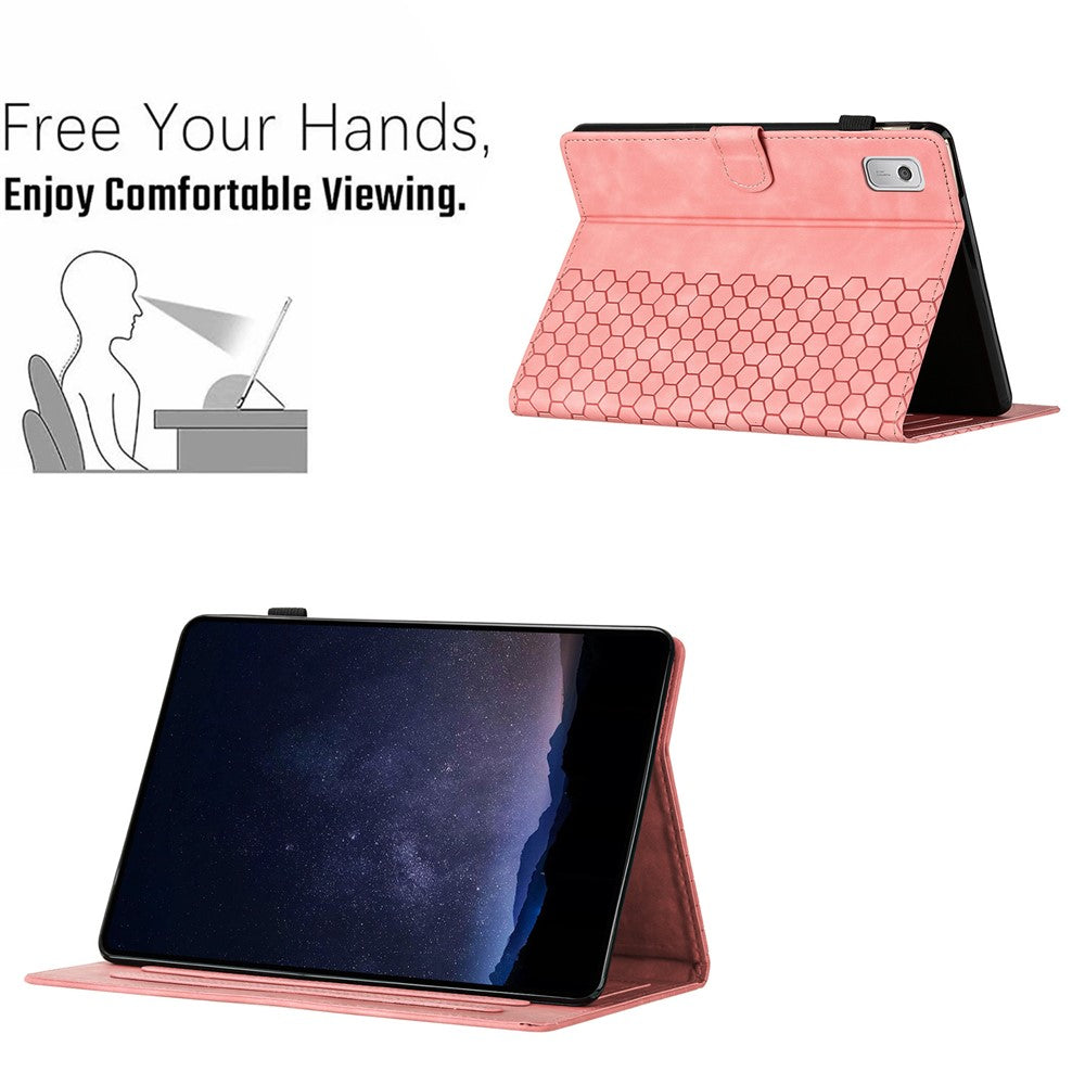 For Lenovo Tab P11 Gen 2 Case Honeycomb Printed Leather Tablet Cover with Card Slot - Pink