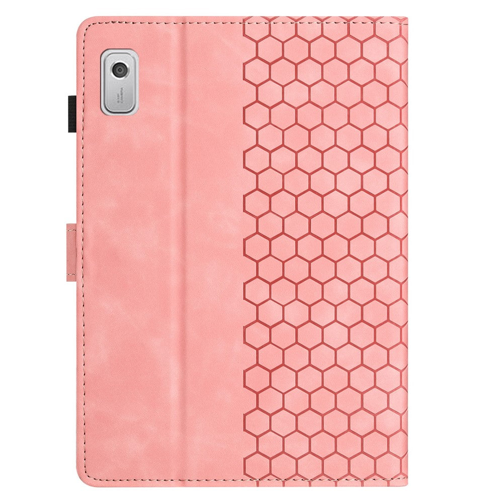 For Lenovo Tab P11 Gen 2 Case Honeycomb Printed Leather Tablet Cover with Card Slot - Pink