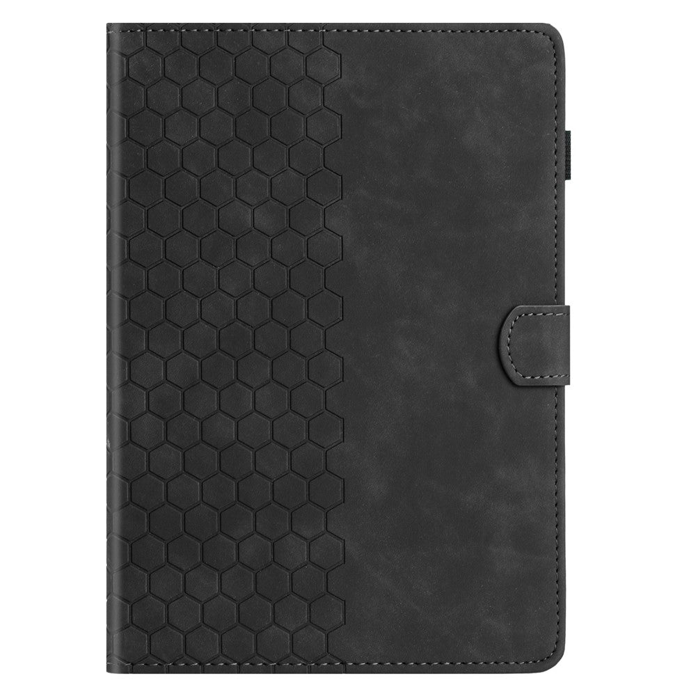 For Lenovo Tab P11 Case Honeycomb Printed Leather Tablet Cover with Card Slot - Black