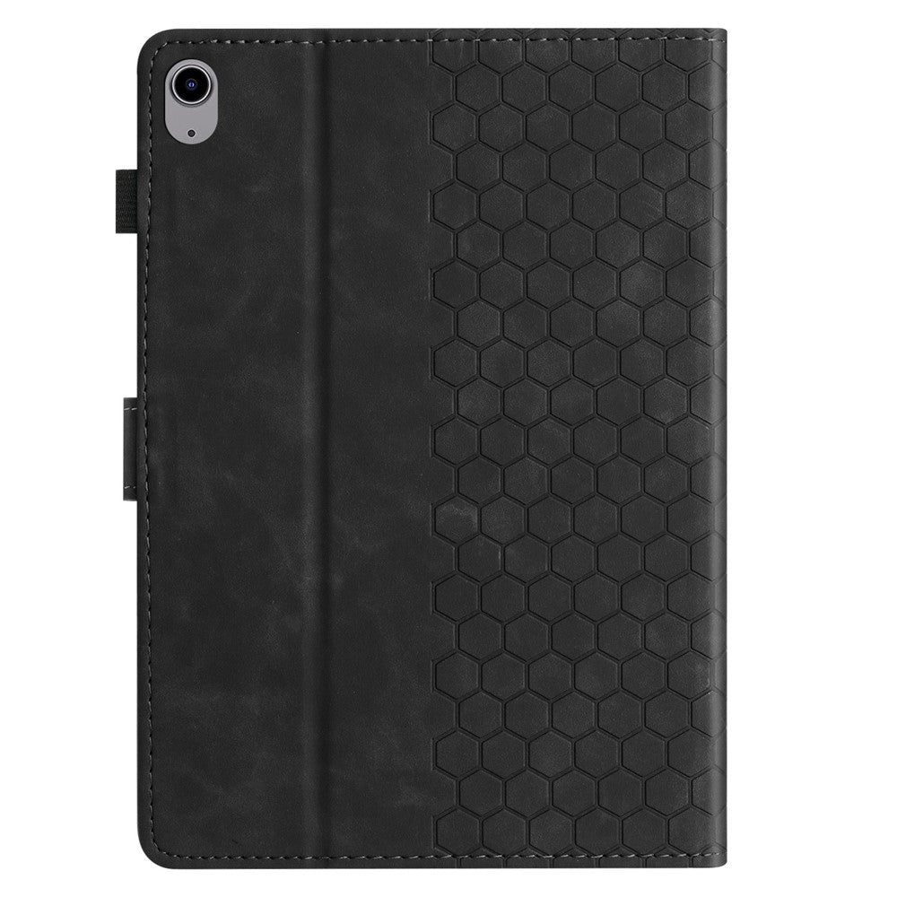 For Lenovo Tab P11 Case Honeycomb Printed Leather Tablet Cover with Card Slot - Black