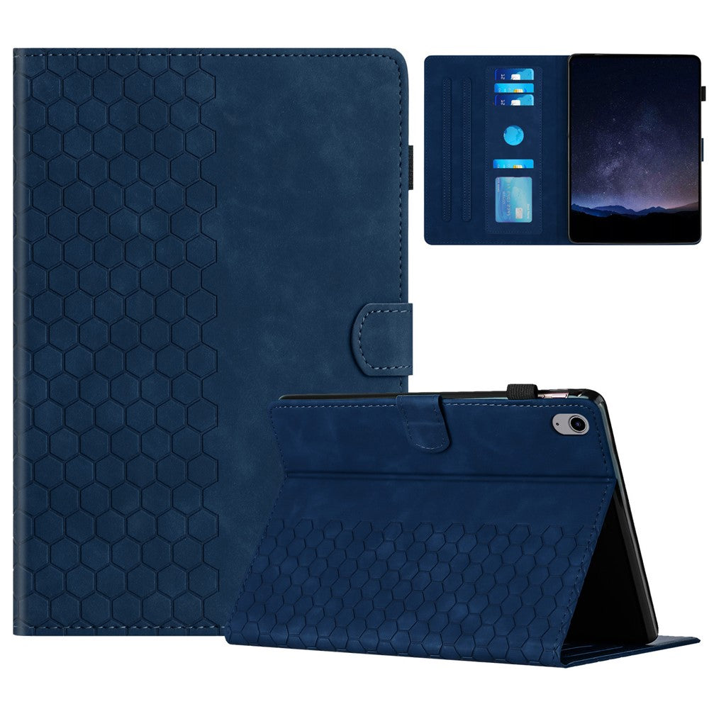 For Lenovo Tab P11 Case Honeycomb Printed Leather Tablet Cover with Card Slot - Blue
