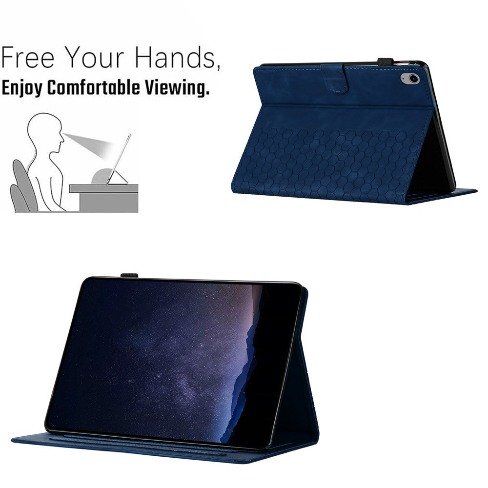 For Lenovo Tab P11 Case Honeycomb Printed Leather Tablet Cover with Card Slot - Blue