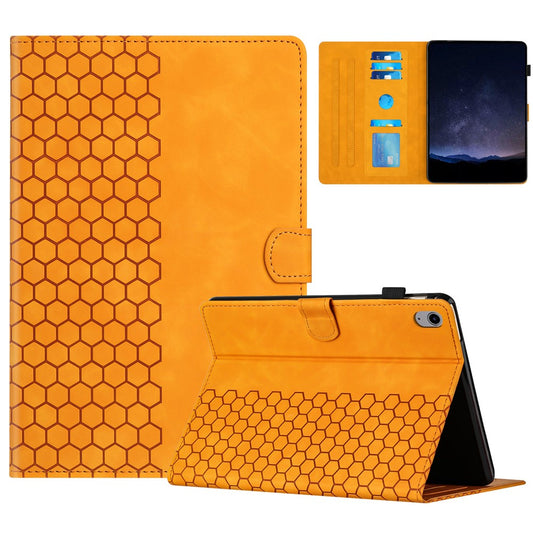 For Lenovo Tab P11 Case Honeycomb Printed Leather Tablet Cover with Card Slot - Yellow