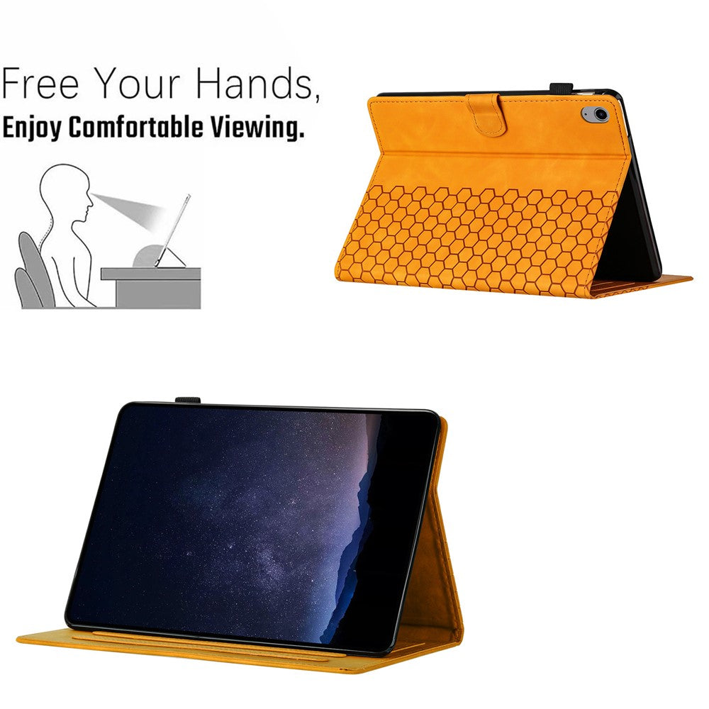 For Lenovo Tab P11 Case Honeycomb Printed Leather Tablet Cover with Card Slot - Yellow