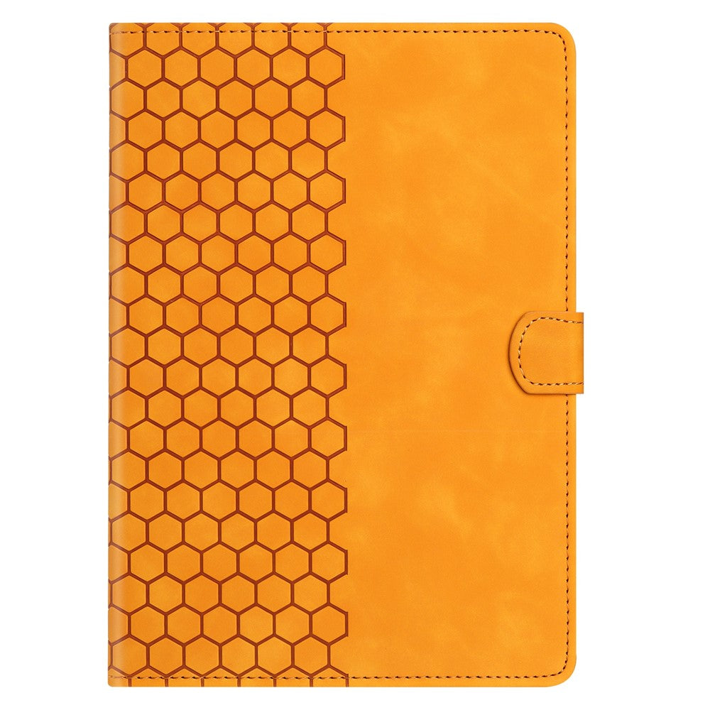For Lenovo Tab P11 Case Honeycomb Printed Leather Tablet Cover with Card Slot - Yellow