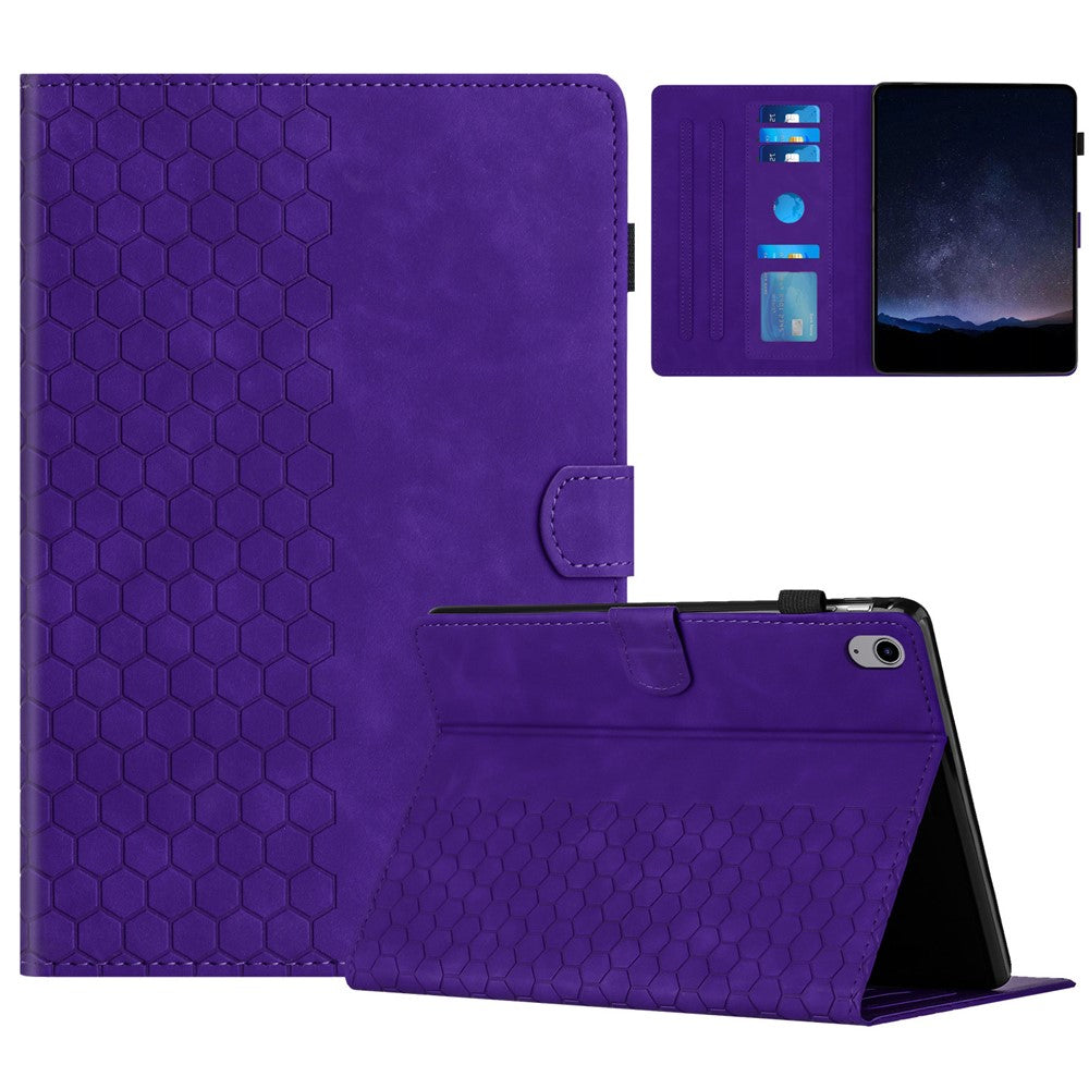 For Lenovo Tab P11 Case Honeycomb Printed Leather Tablet Cover with Card Slot - Purple