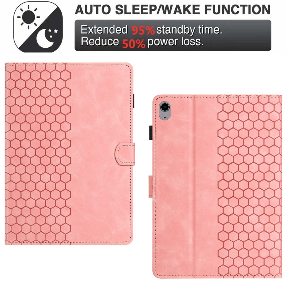 For Lenovo Tab P11 Case Honeycomb Printed Leather Tablet Cover with Card Slot - Pink