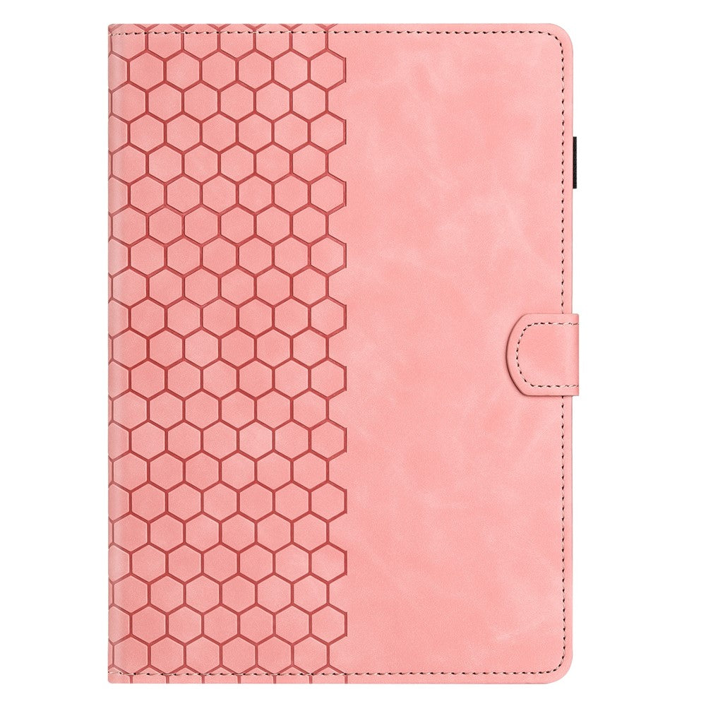For Lenovo Tab P11 Case Honeycomb Printed Leather Tablet Cover with Card Slot - Pink