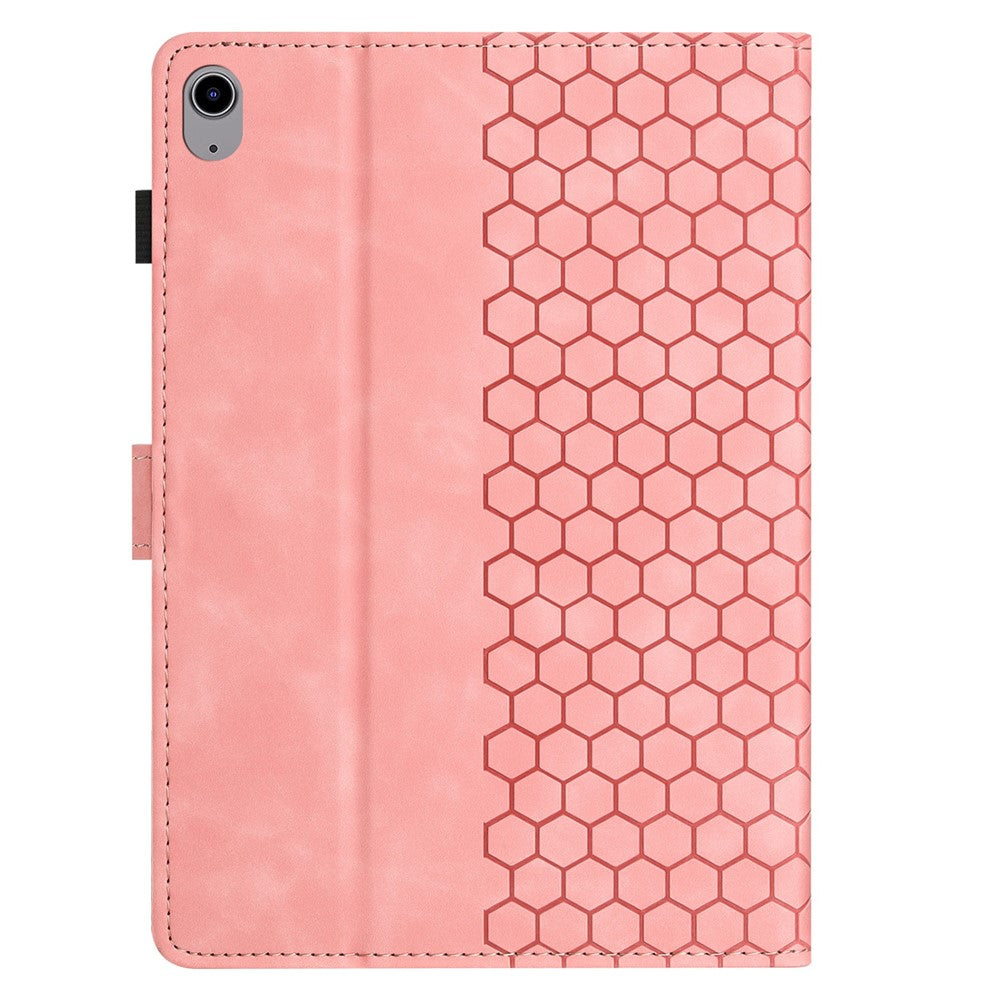 For Lenovo Tab P11 Case Honeycomb Printed Leather Tablet Cover with Card Slot - Pink