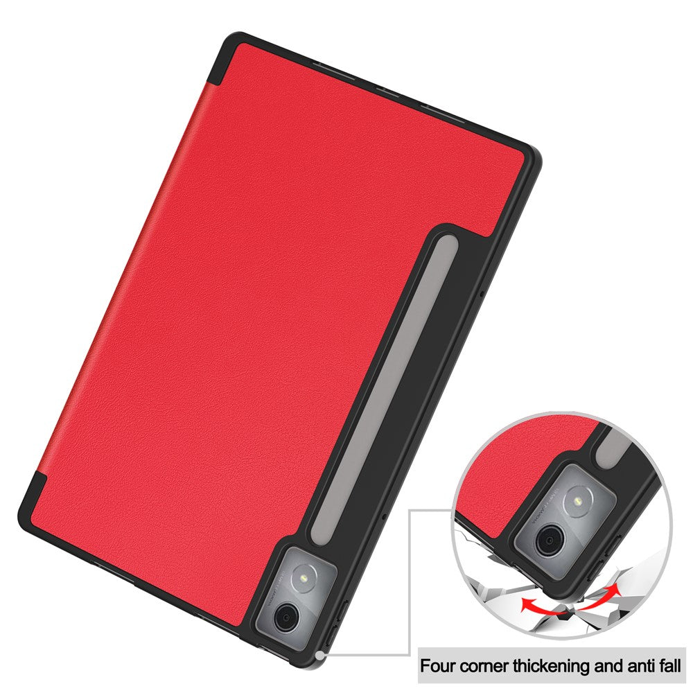 For Lenovo Xiaoxin Pad Pro 12.7 (2025) Stand Case Shock-Absorbent Leather Tablet Cover with Pen Slot - Red