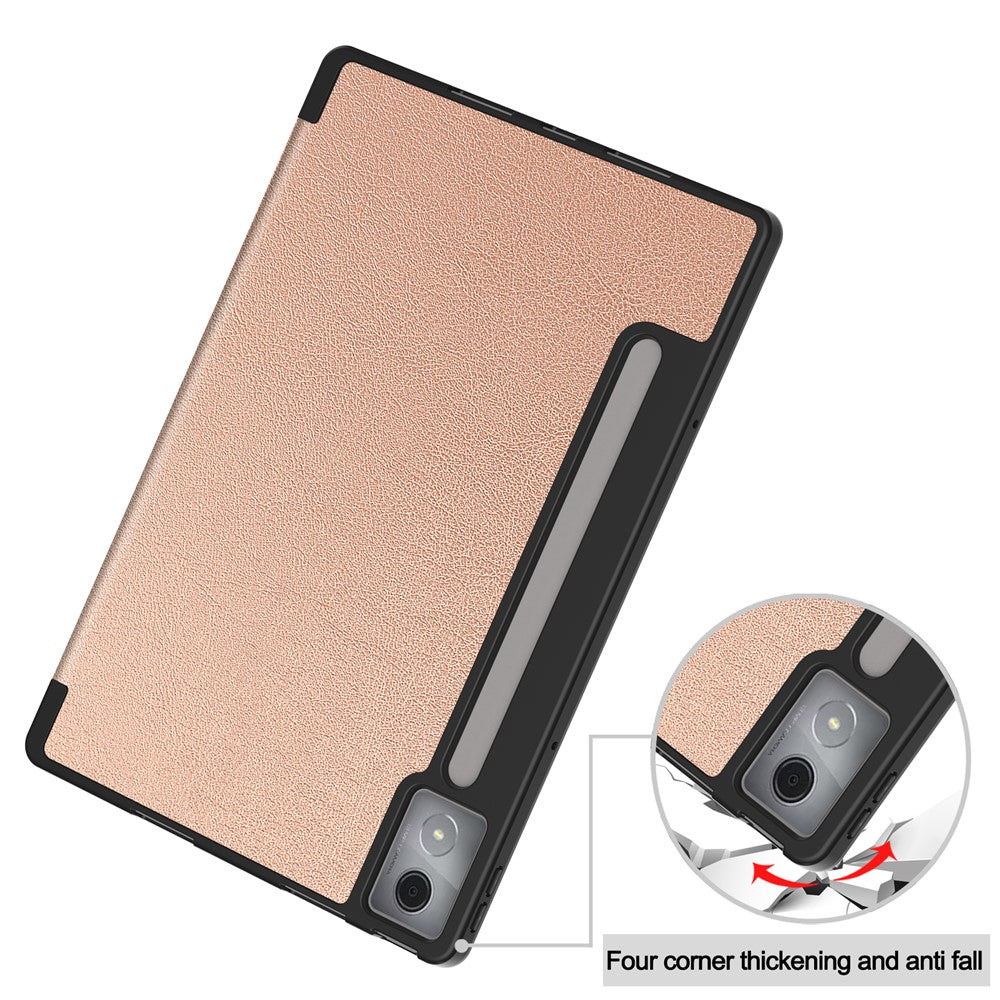 For Lenovo Xiaoxin Pad Pro 12.7 (2025) Stand Case Shock-Absorbent Leather Tablet Cover with Pen Slot - Rose Gold