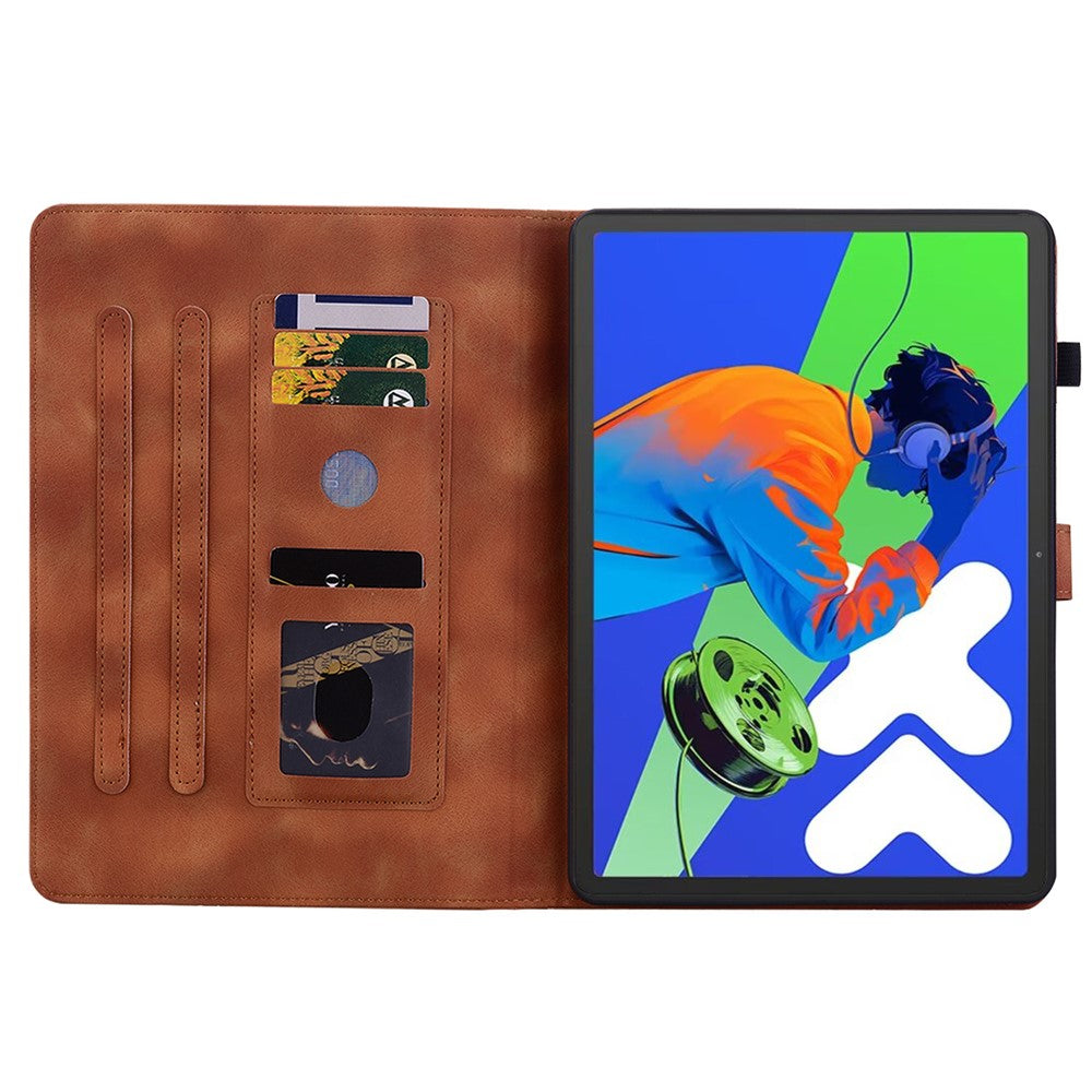 For Lenovo Tab P12 Pro 12.7 2025 / Xiaoxin Pad Pro 12.7 (2025) Case Lily Flower Imprint Card Slots Leather Tablet Cover - Brown