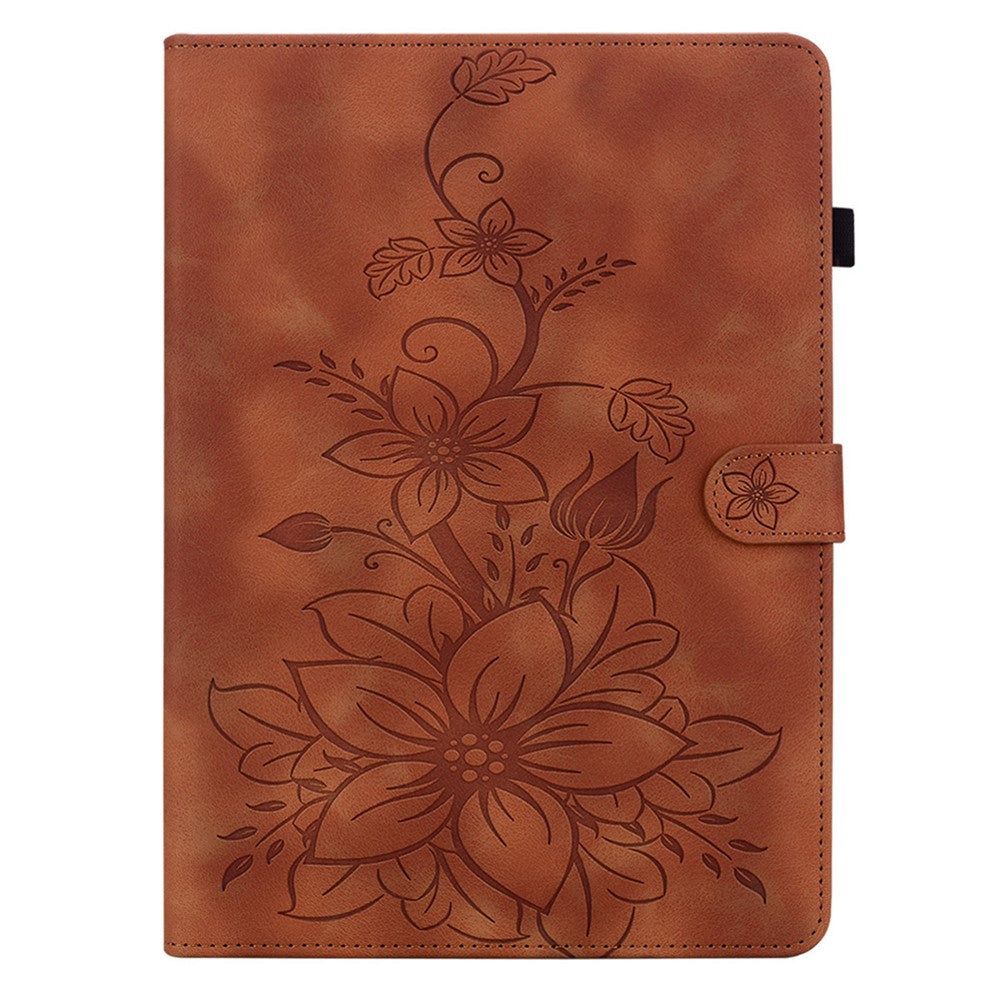For Lenovo Tab P12 Pro 12.7 2025 / Xiaoxin Pad Pro 12.7 (2025) Case Lily Flower Imprint Card Slots Leather Tablet Cover - Brown