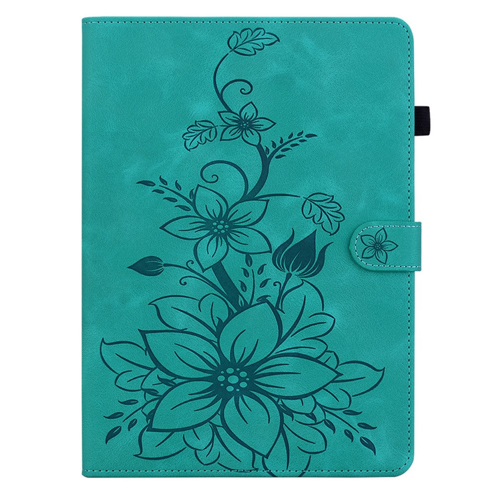For Lenovo Tab P12 Pro 12.7 2025 / Xiaoxin Pad Pro 12.7 (2025) Case Lily Flower Imprint Card Slots Leather Tablet Cover - Green