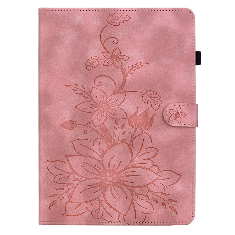 For Lenovo Tab P12 Pro 12.7 2025 / Xiaoxin Pad Pro 12.7 (2025) Case Lily Flower Imprint Card Slots Leather Tablet Cover - Pink
