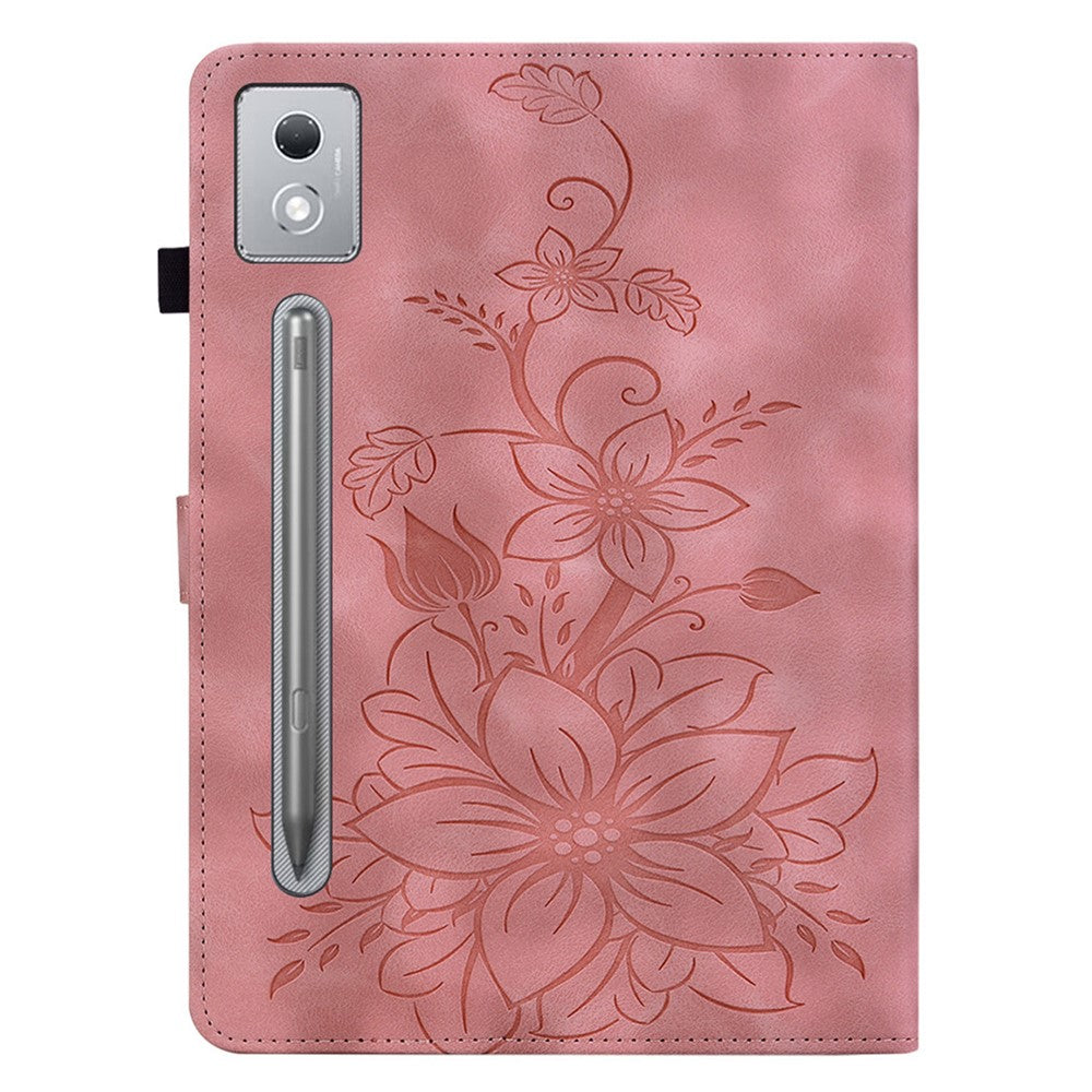 For Lenovo Tab P12 Pro 12.7 2025 / Xiaoxin Pad Pro 12.7 (2025) Case Lily Flower Imprint Card Slots Leather Tablet Cover - Pink