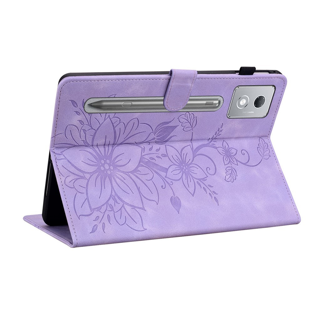 For Lenovo Tab P12 Pro 12.7 2025 / Xiaoxin Pad Pro 12.7 (2025) Case Lily Flower Imprint Card Slots Leather Tablet Cover - Purple