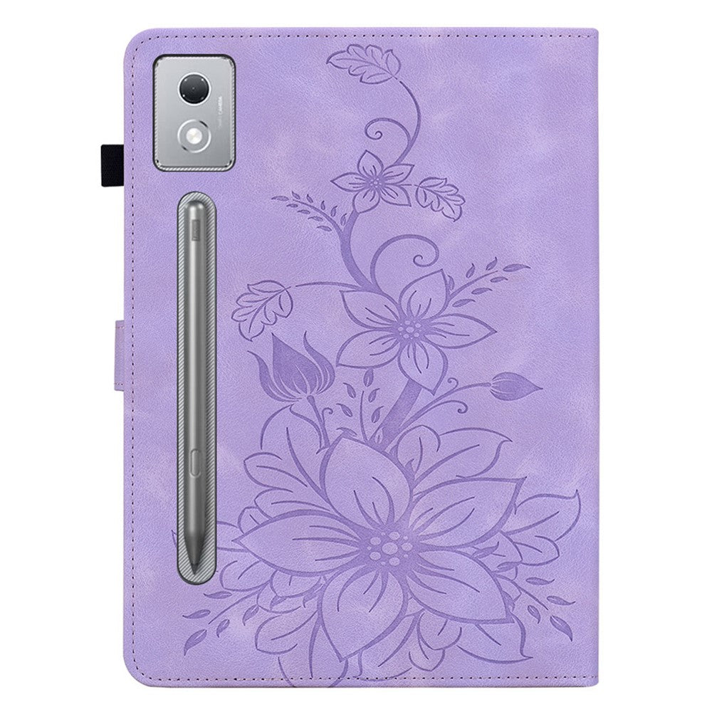 For Lenovo Tab P12 Pro 12.7 2025 / Xiaoxin Pad Pro 12.7 (2025) Case Lily Flower Imprint Card Slots Leather Tablet Cover - Purple