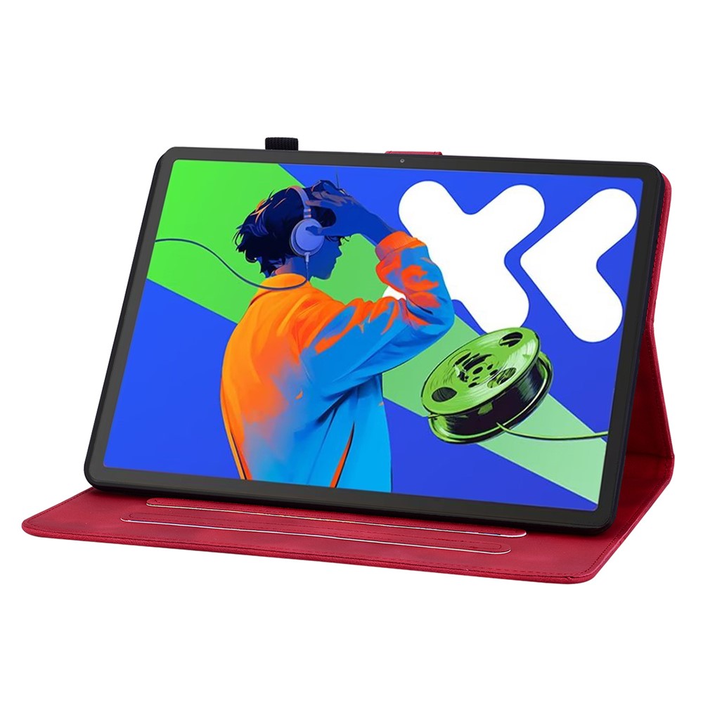 For Lenovo Tab P12 Pro 12.7 2025 / Xiaoxin Pad Pro 12.7 (2025) Case Lily Flower Imprint Card Slots Leather Tablet Cover - Red