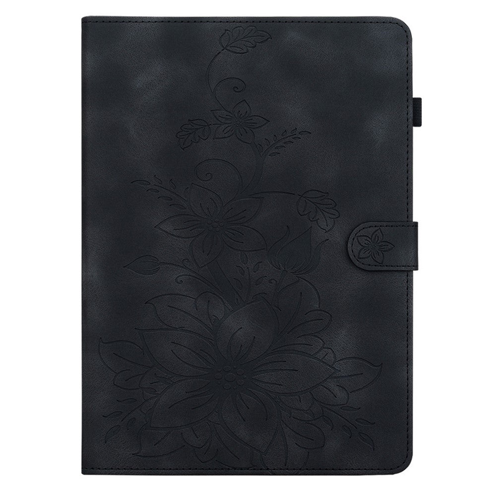 For Lenovo Tab P12 Pro 12.7 2025 / Xiaoxin Pad Pro 12.7 (2025) Case Lily Flower Imprint Card Slots Leather Tablet Cover - Black