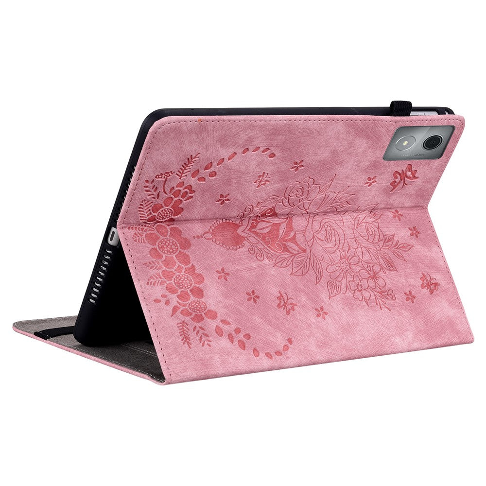 For Lenovo Tab P12 Pro 12.7 2025 / Xiaoxin Pad Pro 12.7 (2025) Case Card Holder Anti-Scratch Leather Cover Rose Flower Imprint - Pink