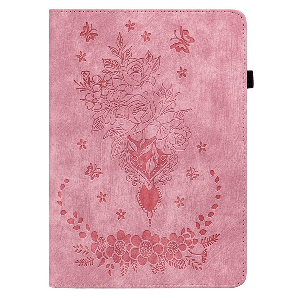 For Lenovo Tab P12 Pro 12.7 2025 / Xiaoxin Pad Pro 12.7 (2025) Case Card Holder Anti-Scratch Leather Cover Rose Flower Imprint - Pink