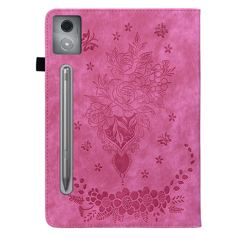For Lenovo Tab P12 Pro 12.7 2025 / Xiaoxin Pad Pro 12.7 (2025) Case Card Holder Anti-Scratch Leather Cover Rose Flower Imprint - Rose