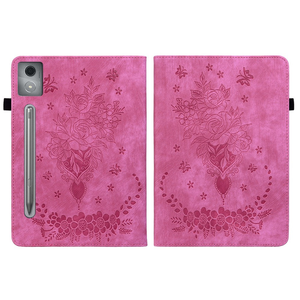 For Lenovo Tab P12 Pro 12.7 2025 / Xiaoxin Pad Pro 12.7 (2025) Case Card Holder Anti-Scratch Leather Cover Rose Flower Imprint - Rose
