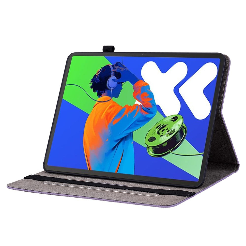 For Lenovo Tab P12 Pro 12.7 2025 / Xiaoxin Pad Pro 12.7 (2025) Case Card Holder Anti-Scratch Leather Cover Rose Flower Imprint - Purple