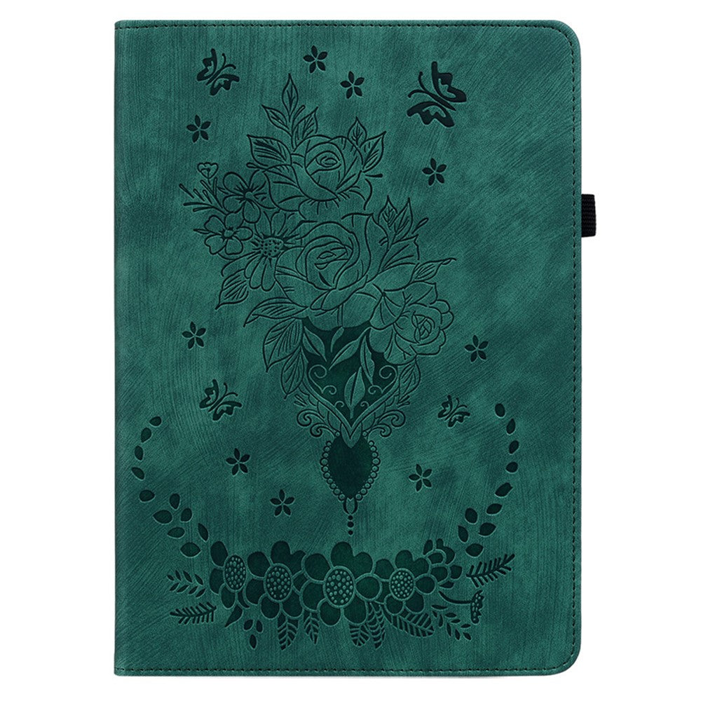 For Lenovo Tab P12 Pro 12.7 2025 / Xiaoxin Pad Pro 12.7 (2025) Case Card Holder Anti-Scratch Leather Cover Rose Flower Imprint - Green