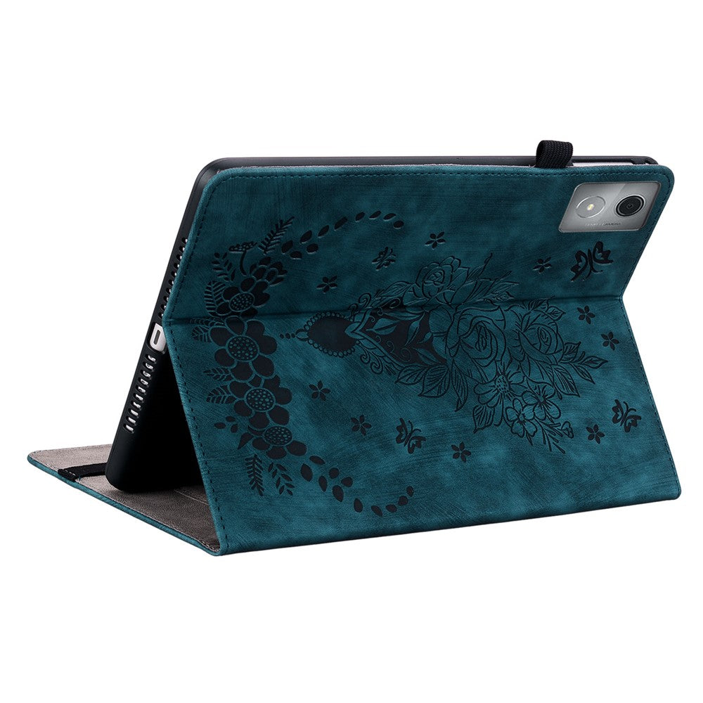 For Lenovo Tab P12 Pro 12.7 2025 / Xiaoxin Pad Pro 12.7 (2025) Case Card Holder Anti-Scratch Leather Cover Rose Flower Imprint - Blue