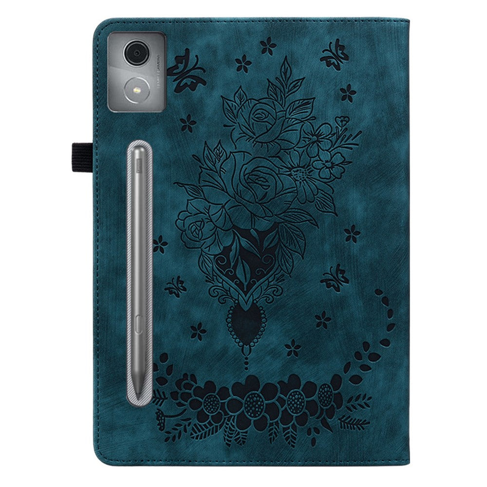 For Lenovo Tab P12 Pro 12.7 2025 / Xiaoxin Pad Pro 12.7 (2025) Case Card Holder Anti-Scratch Leather Cover Rose Flower Imprint - Blue