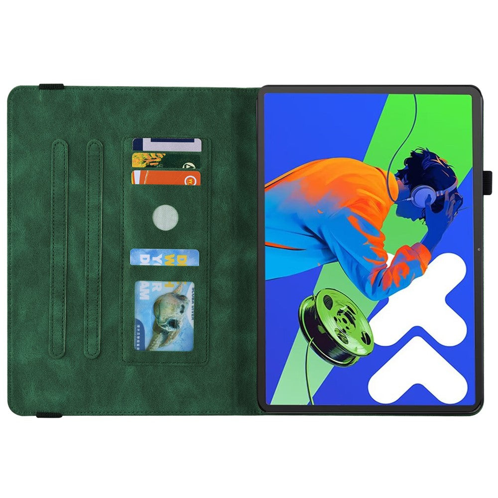 For Lenovo Tab P12 Pro 12.7 2025 / Xiaoxin Pad Pro 12.7 (2025) Case Butterfly Flower Imprint PU Leather Tablet Cover with Card Slots - Green