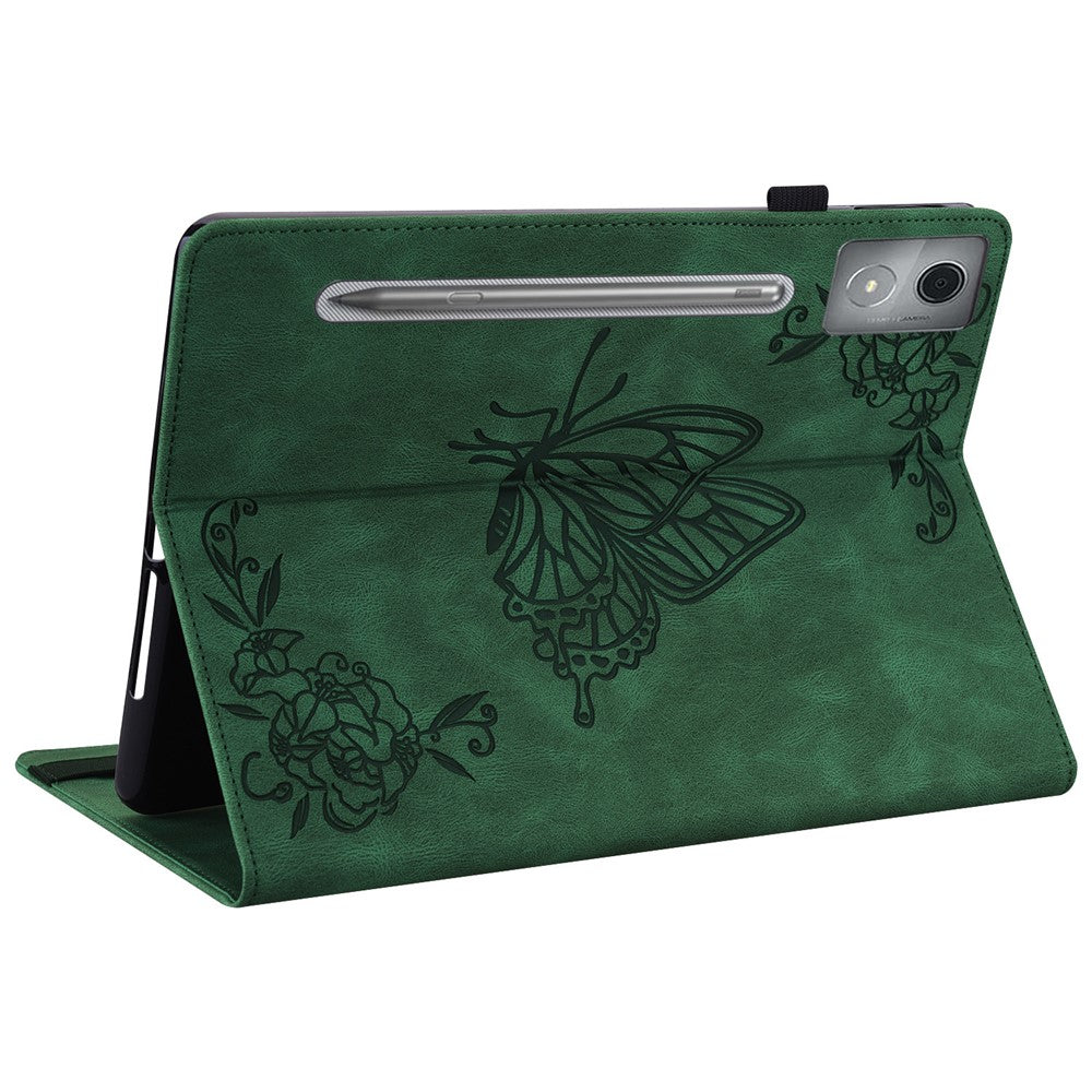 For Lenovo Tab P12 Pro 12.7 2025 / Xiaoxin Pad Pro 12.7 (2025) Case Butterfly Flower Imprint PU Leather Tablet Cover with Card Slots - Green