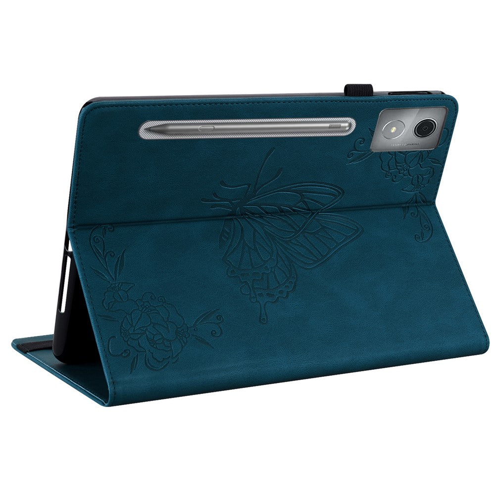 For Lenovo Tab P12 Pro 12.7 2025 / Xiaoxin Pad Pro 12.7 (2025) Case Butterfly Flower Imprint PU Leather Tablet Cover with Card Slots - Blue