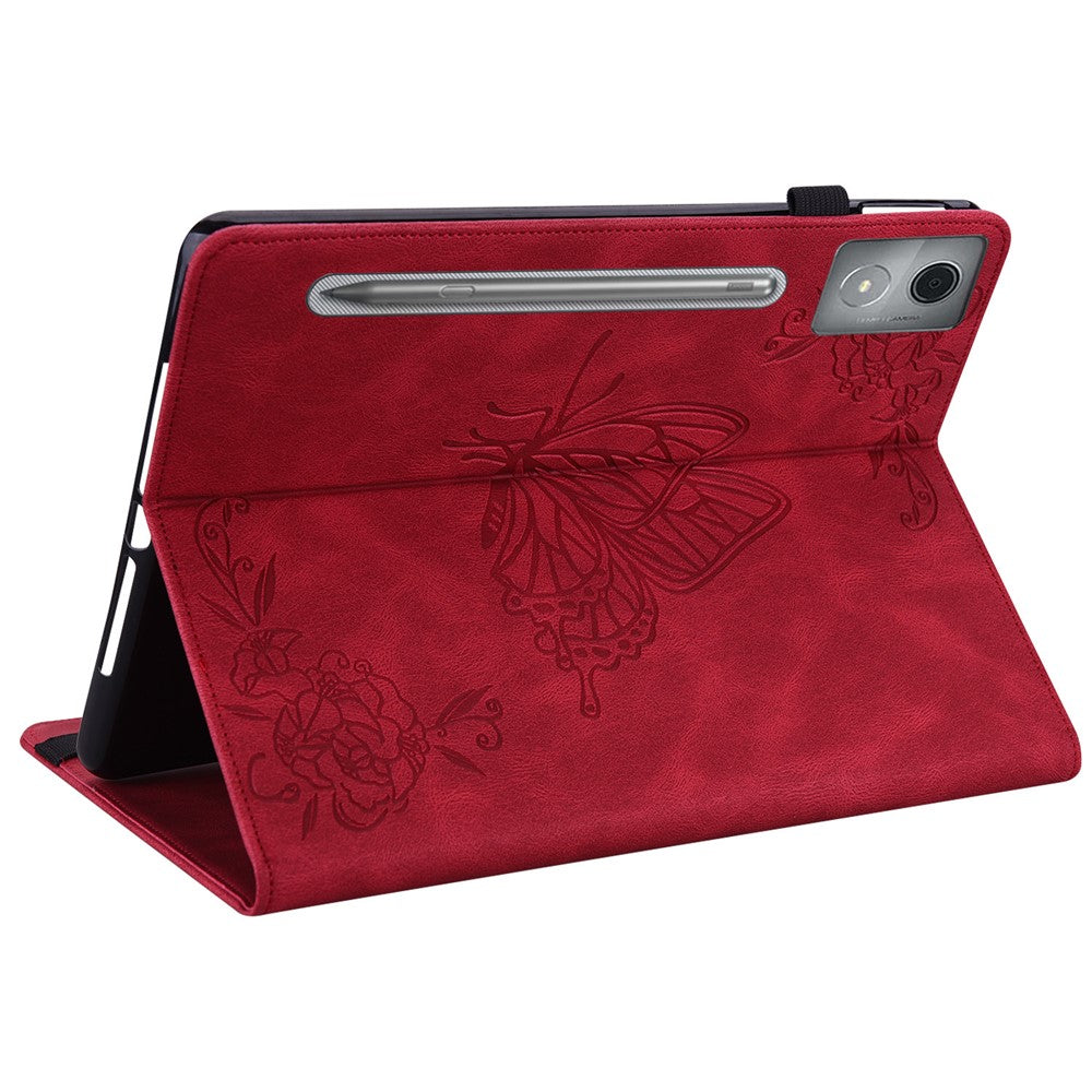 For Lenovo Tab P12 Pro 12.7 2025 / Xiaoxin Pad Pro 12.7 (2025) Case Butterfly Flower Imprint PU Leather Tablet Cover with Card Slots - Red