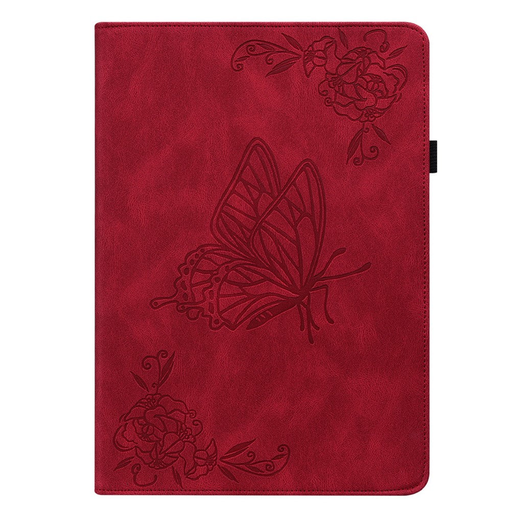 For Lenovo Tab P12 Pro 12.7 2025 / Xiaoxin Pad Pro 12.7 (2025) Case Butterfly Flower Imprint PU Leather Tablet Cover with Card Slots - Red