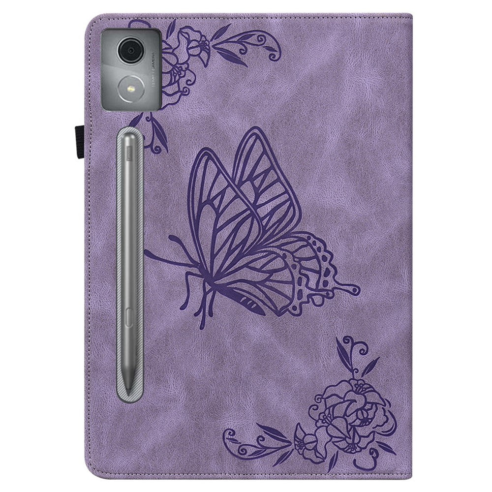For Lenovo Tab P12 Pro 12.7 2025 / Xiaoxin Pad Pro 12.7 (2025) Case Butterfly Flower Imprint PU Leather Tablet Cover with Card Slots - Purple
