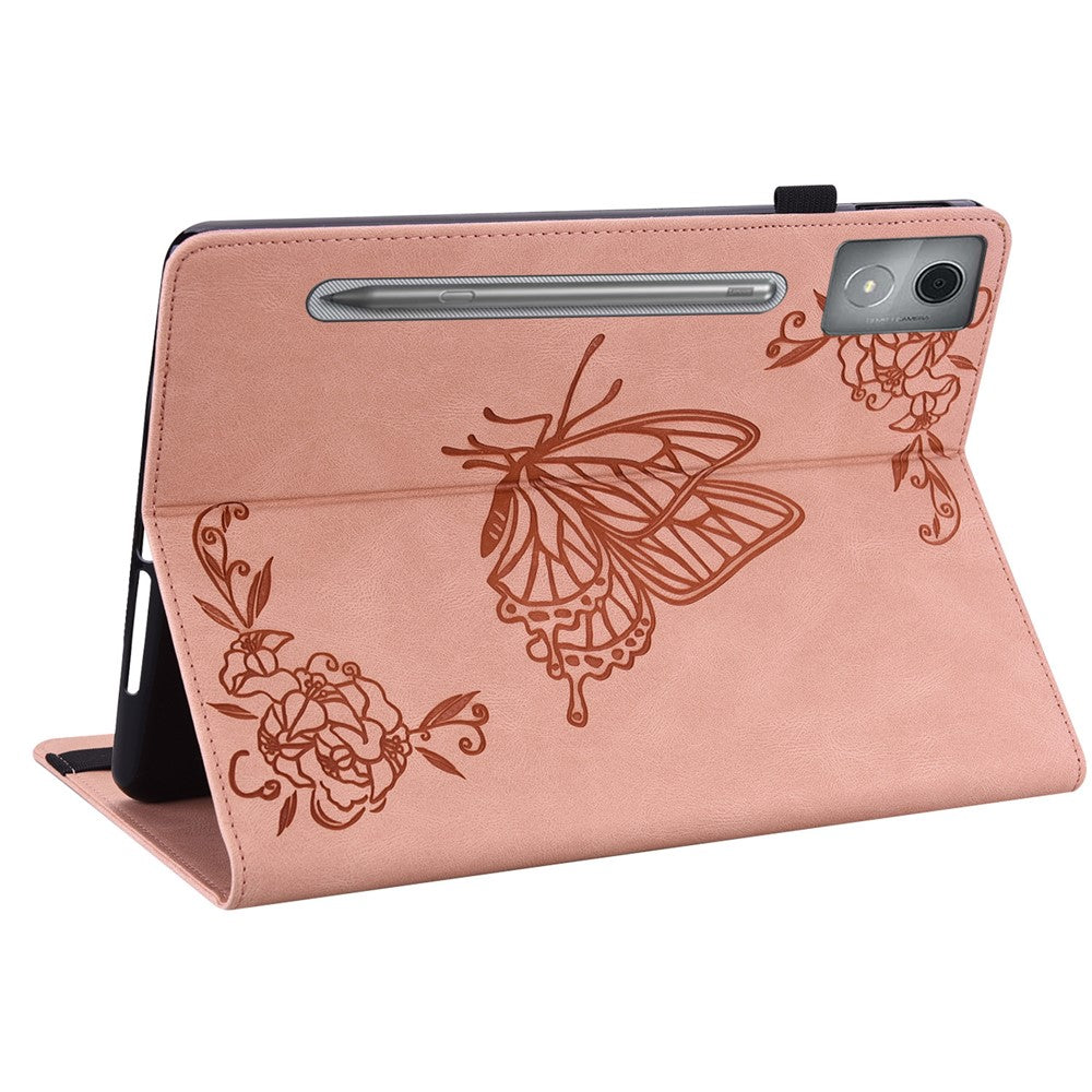 For Lenovo Tab P12 Pro 12.7 2025 / Xiaoxin Pad Pro 12.7 (2025) Case Butterfly Flower Imprint PU Leather Tablet Cover with Card Slots - Pink