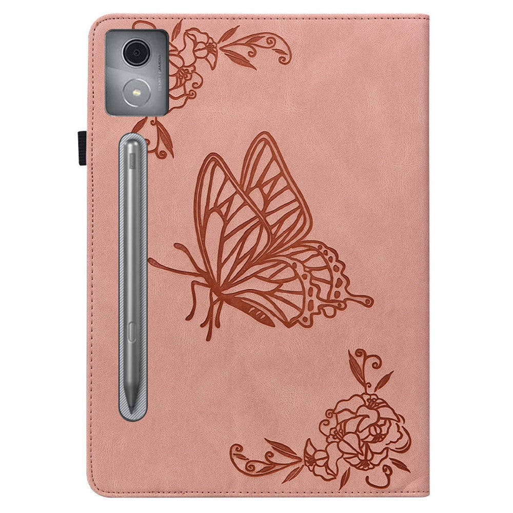 For Lenovo Tab P12 Pro 12.7 2025 / Xiaoxin Pad Pro 12.7 (2025) Case Butterfly Flower Imprint PU Leather Tablet Cover with Card Slots - Pink